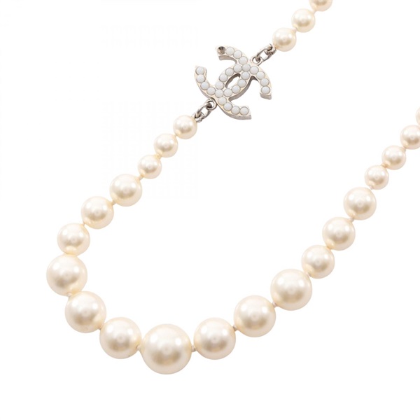 CHANEL COCO Mark Long Necklace Gold Plated Artificial pearl White Used Women CC