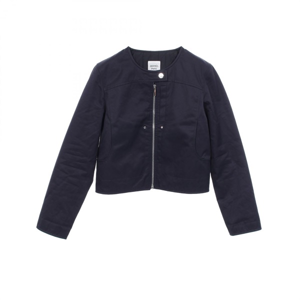 HERMES Serie button Blouson Jacket #38 cotton Navy Used Women