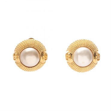 CHANEL COCO Mark Vintage Earring Gold Plated Artificial pearl White Used Women