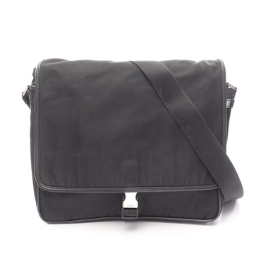 PRADA Messenger Crossbody Shoulder Bag Nylon Saffiano leather Black Used unisex