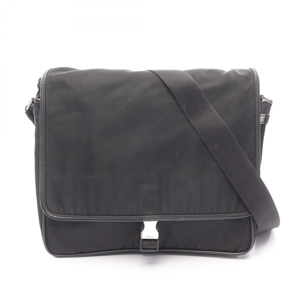 PRADA Messenger Crossbody Shoulder Bag Nylon Saffiano leather Black Used unisex