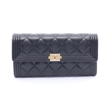 CHANEL Boy chanel Bifold purse A80286 Calfskin Black GHW Used Women