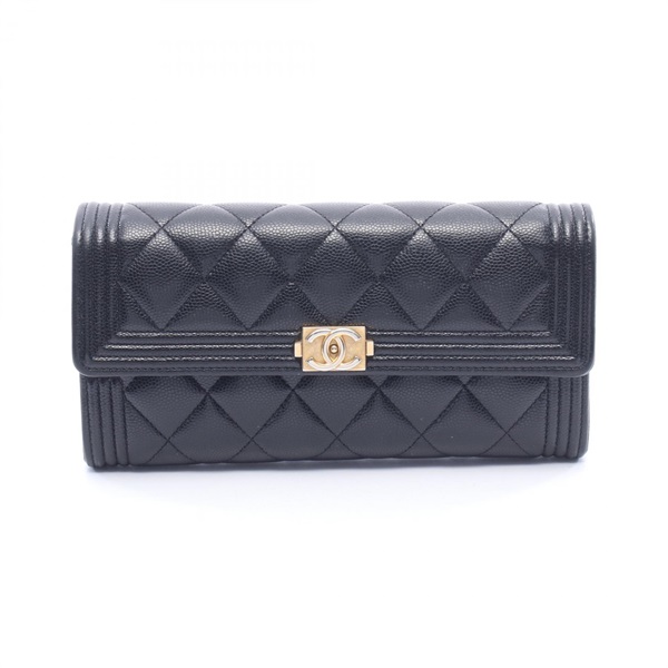 CHANEL Boy chanel Bifold purse A80286 Calfskin Black GHW Used Women
