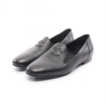 CHANEL COCO Mark Opera shoes #38C flats leather Black Used Women