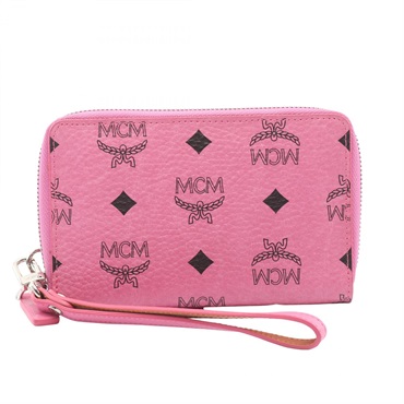 MCM Vicetos Zip Around Compact Wallet Purse leather PVC Pink Women