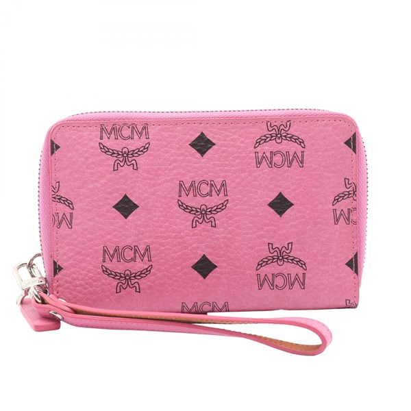 MCM Vicetos Zip Around Compact Wallet Purse leather PVC Pink Women