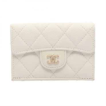 CHANEL Classic Small Flap Matelasse Tri-fold Wallet AP0230 leather White Used CC