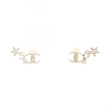 CHANEL COCO Mark C22S clip Earring Gold Plated Rhinestone Used