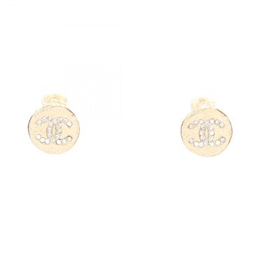 CHANEL COCO Mark A19A clip Earrings Gold Plated Rhinestone Used