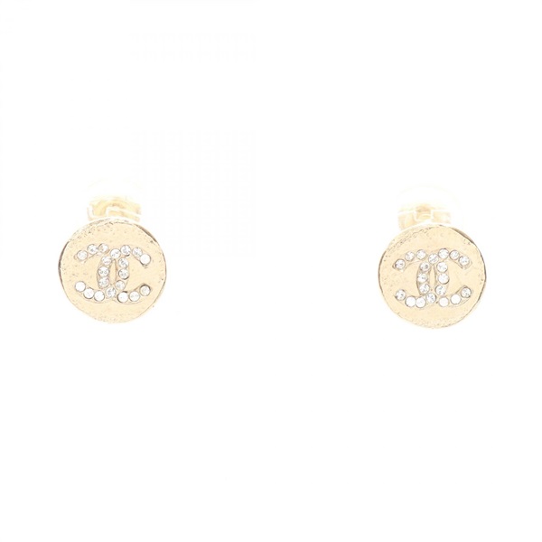CHANEL COCO Mark A19A clip Earrings Gold Plated Rhinestone Used