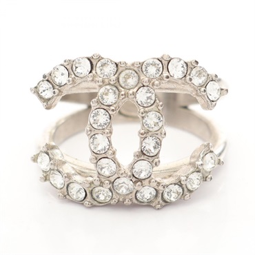 CHANEL COCO Mark D20K Ring #6 US size Stainless Steel Rhinestone Silver Used
