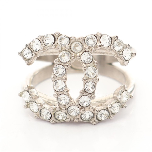 CHANEL COCO Mark D20K Ring #6 US size Stainless Steel Rhinestone Silver Used