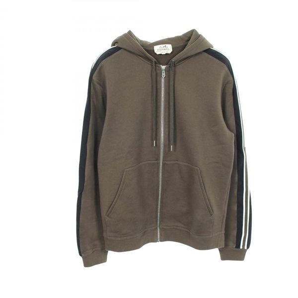 HERMES Run H brushed lining zip-up Hoodie #S cotton Green Black Used mens