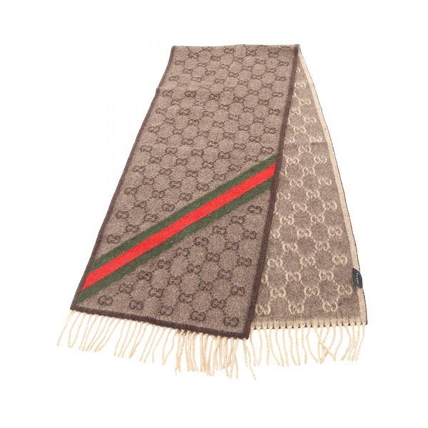GUCCI GG pattern sherry line Scarf 147351 wool Angola Brown Used unisex
