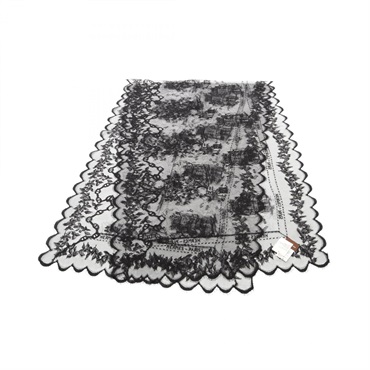 HERMES Lace Stole Scarf Wrap Nylon Cotton Black Women