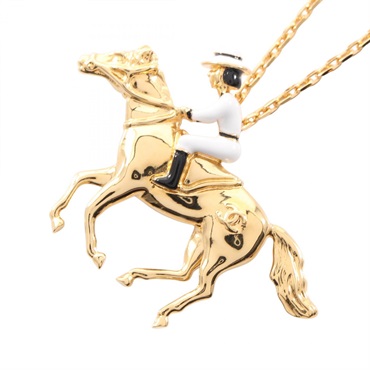 CHANEL COCO Mark Horse Riding Necklace Pendant Gold Plated White Used Women CC