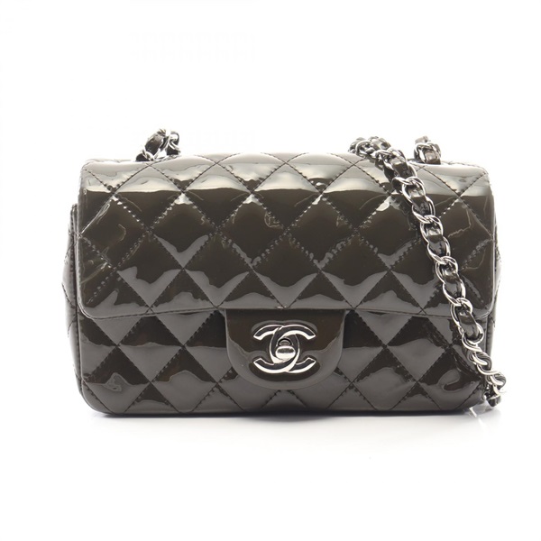 CHANEL Mini Matelasse 20 chain crossbody Shoulder Bag Patent leather Khaki SHW