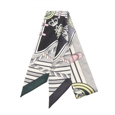 HERMES Twilly Grande Tenue Ribbon Scarf silk Black White Multicolor Used Women