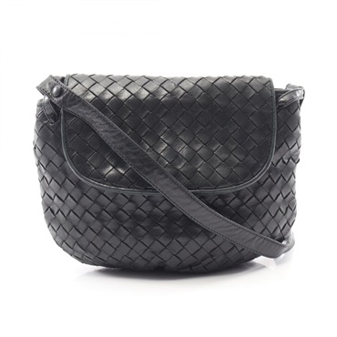 BOTTEGA VENETA Intrecciato Shoulder Bag leather Black Used Women BV