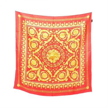 VERSACE All-over print Scarf Stole Wrap silk Red Yellow Used Women
