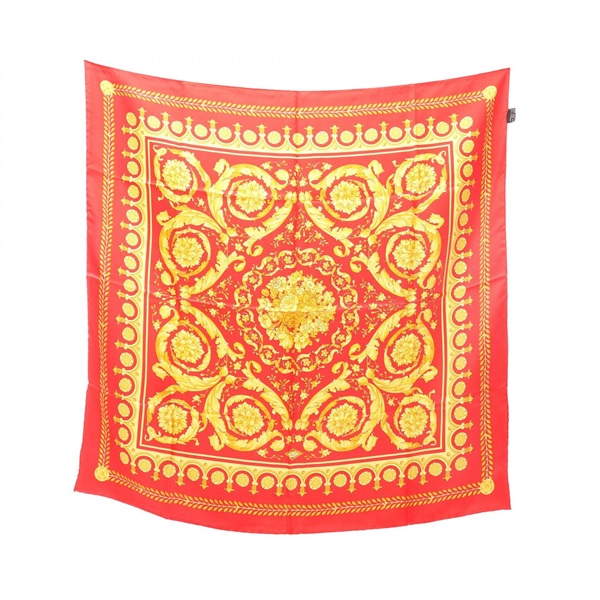 VERSACE All-over print Scarf Stole Wrap silk Red Yellow Used Women