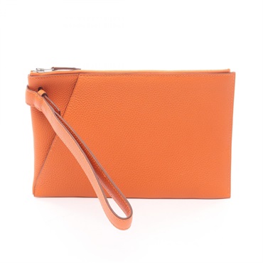 HERMES Cabas Vertige 24 business clutch second bag B Togo Orange Used SHW
