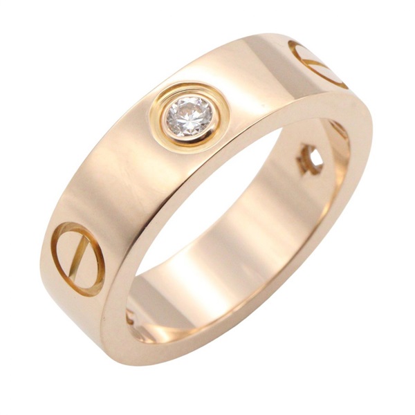 CARTIER Love Ring 3P Diamond 18KPG Pink Rose Gold Used women US size 5.25 #50
