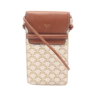 CELINE Triomphe Phone folder Shoulder crossbody Bag canvas leather Beige Brown