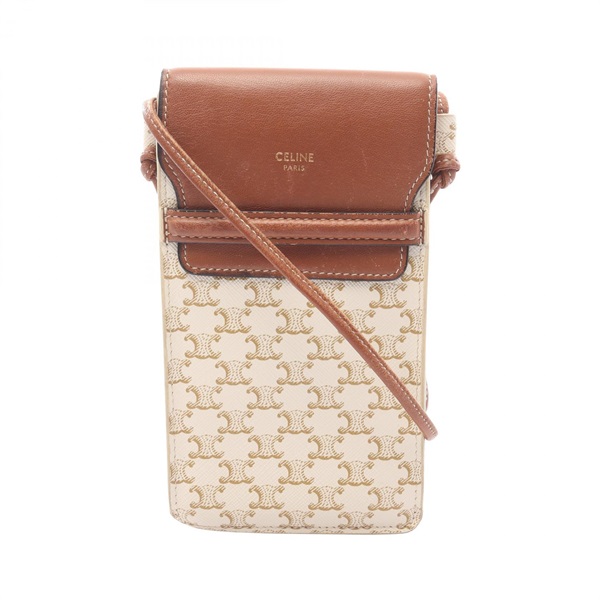 CELINE Triomphe Phone folder Shoulder crossbody Bag canvas leather Beige Brown