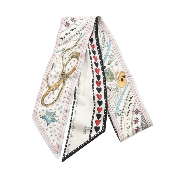 Christian Dior Mitzah La Roue de la Fortune Ribbon Scarf silk White Used Women
