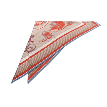 HERMES Triangle Geant Ex-Libris Scarf silk cashmere Beige Red Blue Beige 2025SS