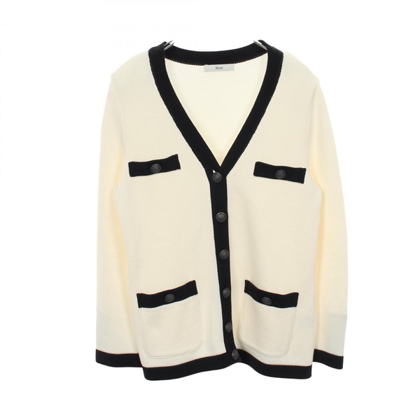 Rene V neck cardigan cotton White Navy #36 Used Women