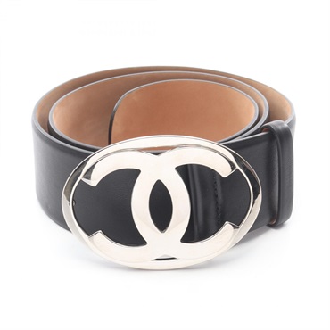 CHANEL COCO Mark Belt leather Black Used Women SHW CC
