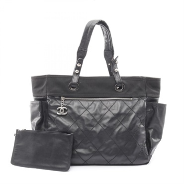 CHANEL Paris Biarritz GM Tote Bag A34210 canvas leather Black Used Women SHW