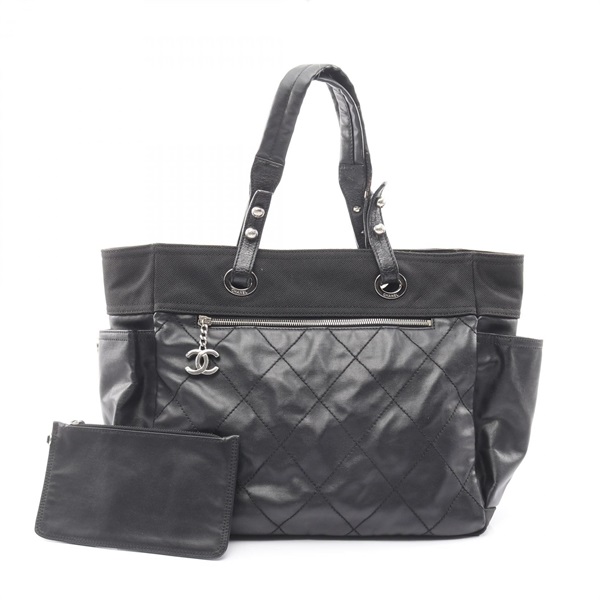 CHANEL Paris Biarritz GM Tote Bag A34210 canvas leather Black Used Women SHW
