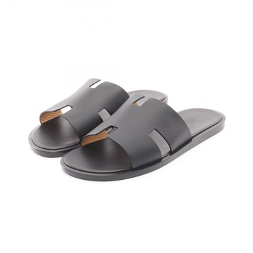 HERMES Izmir Sandals Shoes flat leather Black Used mens size 43