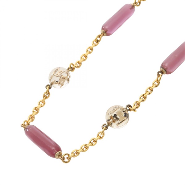 LOUIS VUITTON Sautoir Vert Inclusion Necklace Gold Plated Resin Pink Used Women