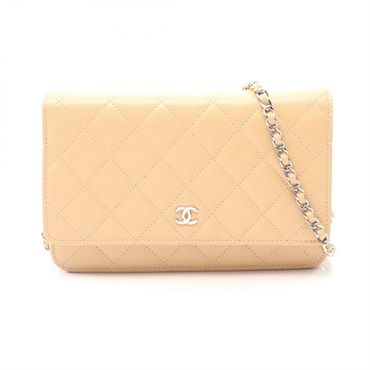 CHANEL Matelasse chain crossbody Shoulder Bag AP0250 Calfskin Beige Used SHW
