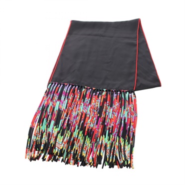 HERMES Fringe Sttole Silk Black Red Multicolor Used Women
