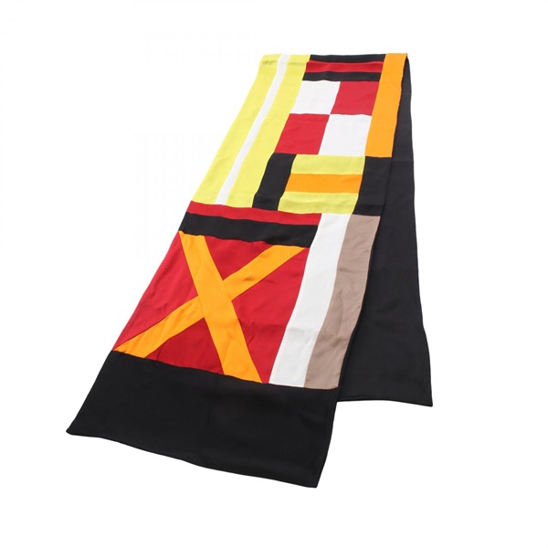 HERMES Stole Silk Red Black Multicolor Used Women