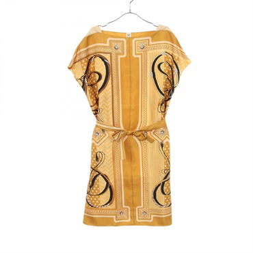 HERMES Twillaine Tunic Dress 3H0612D9 silk Brown Yellow Black Used Women size 36