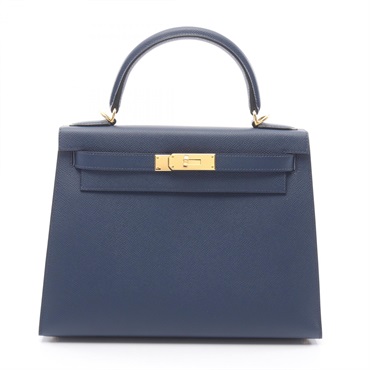 HERMES Kelly 28 outside stitched shoulder Handbag W Epsom Blue nuit Used GHW