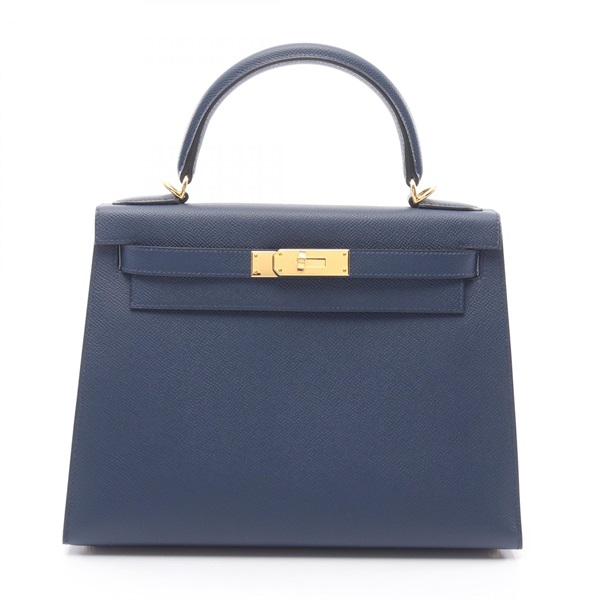 HERMES Kelly 28 outside stitched shoulder Handbag W Epsom Blue nuit Used GHW