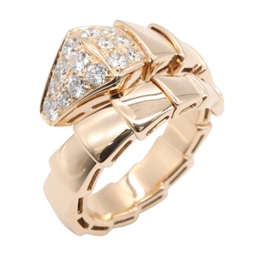 BVLGARI Serpenti Viper Ring Diamonds 18KPG Rose Gold Used women US size 6 M #52