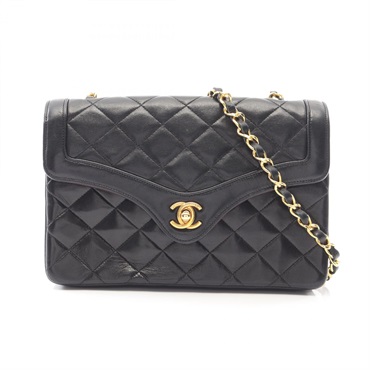 CHANEL Matelasse Chain Shoulder Bag Lambskin sheep leather Black Used Women GHW