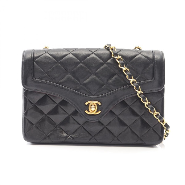 CHANEL Matelasse Chain Shoulder Bag Lambskin sheep leather Black Used Women GHW