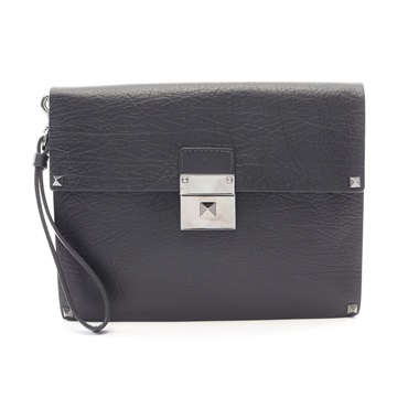 Valentino Rock studs Business clutch bag leather Black Used mens SHW