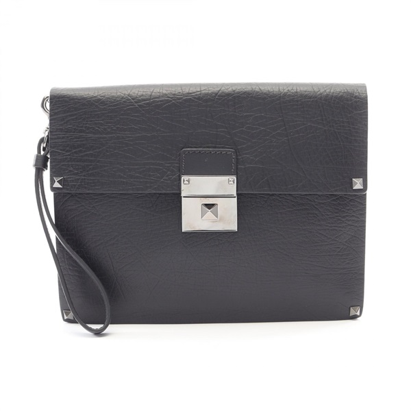 Valentino Rock studs Business clutch bag leather Black Used mens SHW