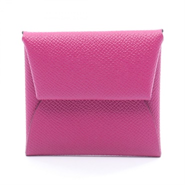 HERMES Bastia Coin Change Purse Case Epsom leather Pink Rose purple SHW Used A