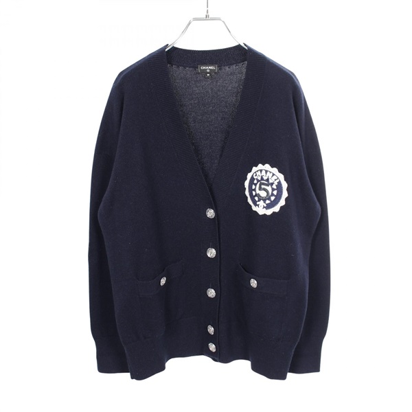CHANEL COCO Mark Button V-neck Cardigan #36 P74230K10636 cashmere Navy Used